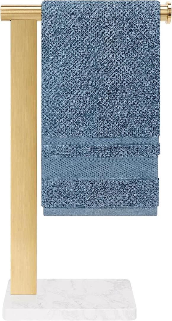 Stainless Steel L-Shaped Hand Towel Holder, SUS304 Bathroom Towel Rack with Thickened Base for Countertop Vanity (Gold, Square Base)