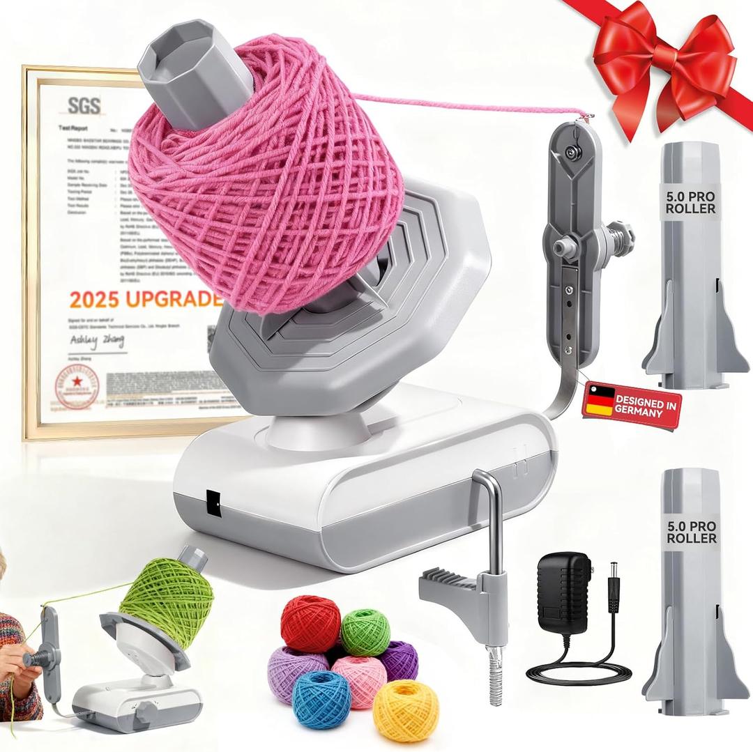 5.0 Upgraded Electric Yarn WinderTop1 RPM German MotorSGS-Grade Precision GearsWool Yarn Ball Winder Compact Automatic for Crocheting Super Strong Tension, Ideal for Home and Studio (Gray White)