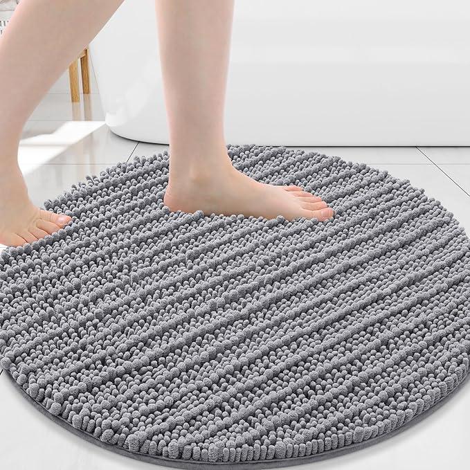 Round Bathroom Rugs 24x24, Extra Soft Thick Absorbent Shaggy Chenille Bath Rugs, Non-Slip Machine Wash Dry, Bath Mats for Bathroom Floor, Tub and Shower, Home Decor Accessories, Light Grey, Round 