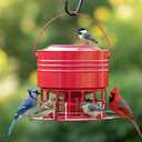 KOL Large Bird Feeder for Outdoors, 10LB Capacity Squirrel Proof Metal Feeder with 32 Feeding Ports & 3 Perches, Easy-Clean Hanging Birdfeeder for Cardinals, Bluebirds, Finches (Red)