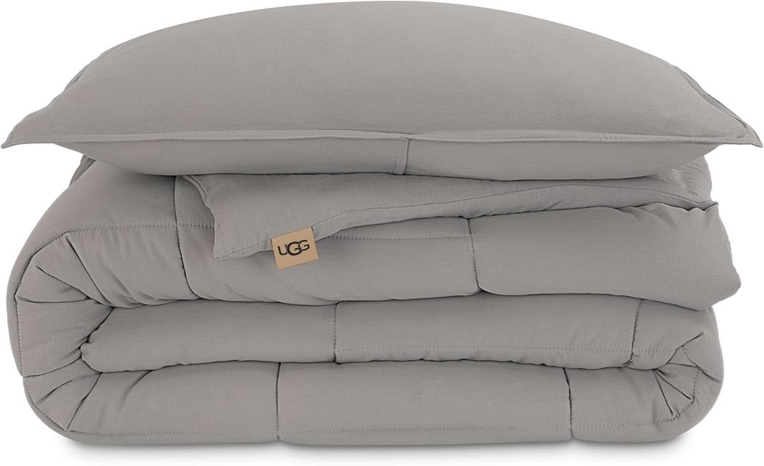 UGG Leonora Comforter Set with 1 Pillow Sham Lightweight Down Alternative Reversible All Season Washable and Hypoallergenic Bedding for College Apartment or Dorm Essentials, Twin/Twin XL, Light Grey (Silver)