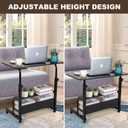 Adjustable Height Mobile Computer Desk for Small Space Rolling Table with Wheels Desk Home Office Study Desk Portable for Bedrooms Work Size 31.5x15.7 Inch Black with Storage Gaming Table B