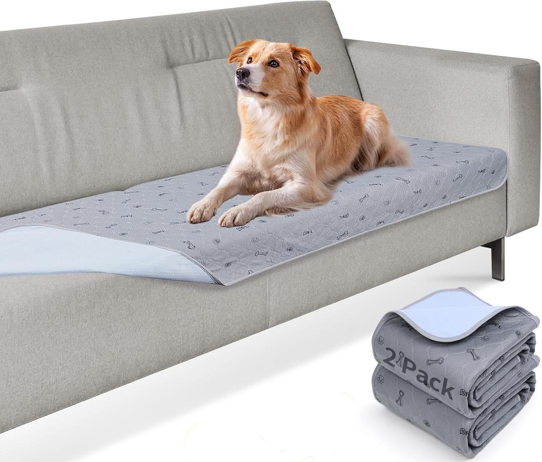 Washable Pee Pads for Dogs, 2Pack Puppy Pads Washable,36x72 Absorbent Reusable Whelping Pads, Non-Slip Dog Mats with Bone Print for Floor Protector, Couch Cover, Crate, Potty Training