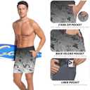 Men's Swim Trunks with Compresssion Liner 7" Swimwear Board Shorts 2-in-1 Bathing Suits with Zipper Pockets (4X-Large, Black Gradient Leaves)