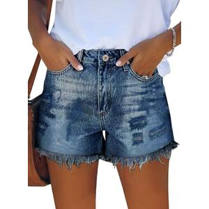 KISSMODA Denim Shorts Women Trendy Button Summer Cut Off Short Womens Jean Shorts High Waisted Denim Hot Ripped Shorts, Size L