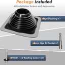 #6 Epdm Metal Roof Vent Boot, Flexible Roofing Boots Fits Pipe Od 4 3/4'' to 10'', Metal Roof Jacks Flashing for Houses Includ Roofing Screws & Hex, Black/ 1 Pcs