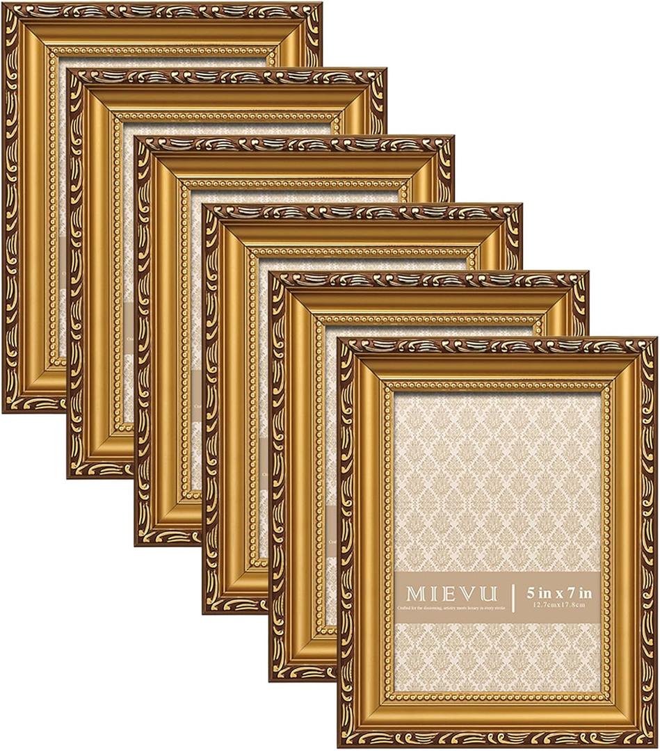 5x7 Picture Frame Gold Bulk - 6PCS Vintage Picture Frames And Tabletop Display, Ornate Photo Frame for Poster, 5x7 Gold Frames of 6