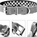 Spiked Studded Dog Collar, Genuine Leather Dog Collar, Adjustable Pet Collars for Small or Medium Pet (L, Purple-2)