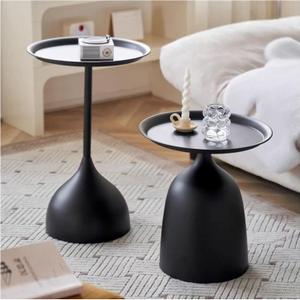 Side Coffee Table Set, Living Room Small Round End Table, Metal Nesting Tables Pedestal Tables Sofa Side and Bedside Console Table, Matt Black (Black)