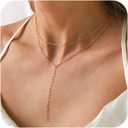 CHESKY Long Gold Necklace for Women, Layered Lariat Necklaces 14k Gold Plated/Silver Dainty Drop Necklaces for Women Trendy Simple Non Tarnish Chain Necklace Statement Y-Shaped Jewelry Gift Wedding