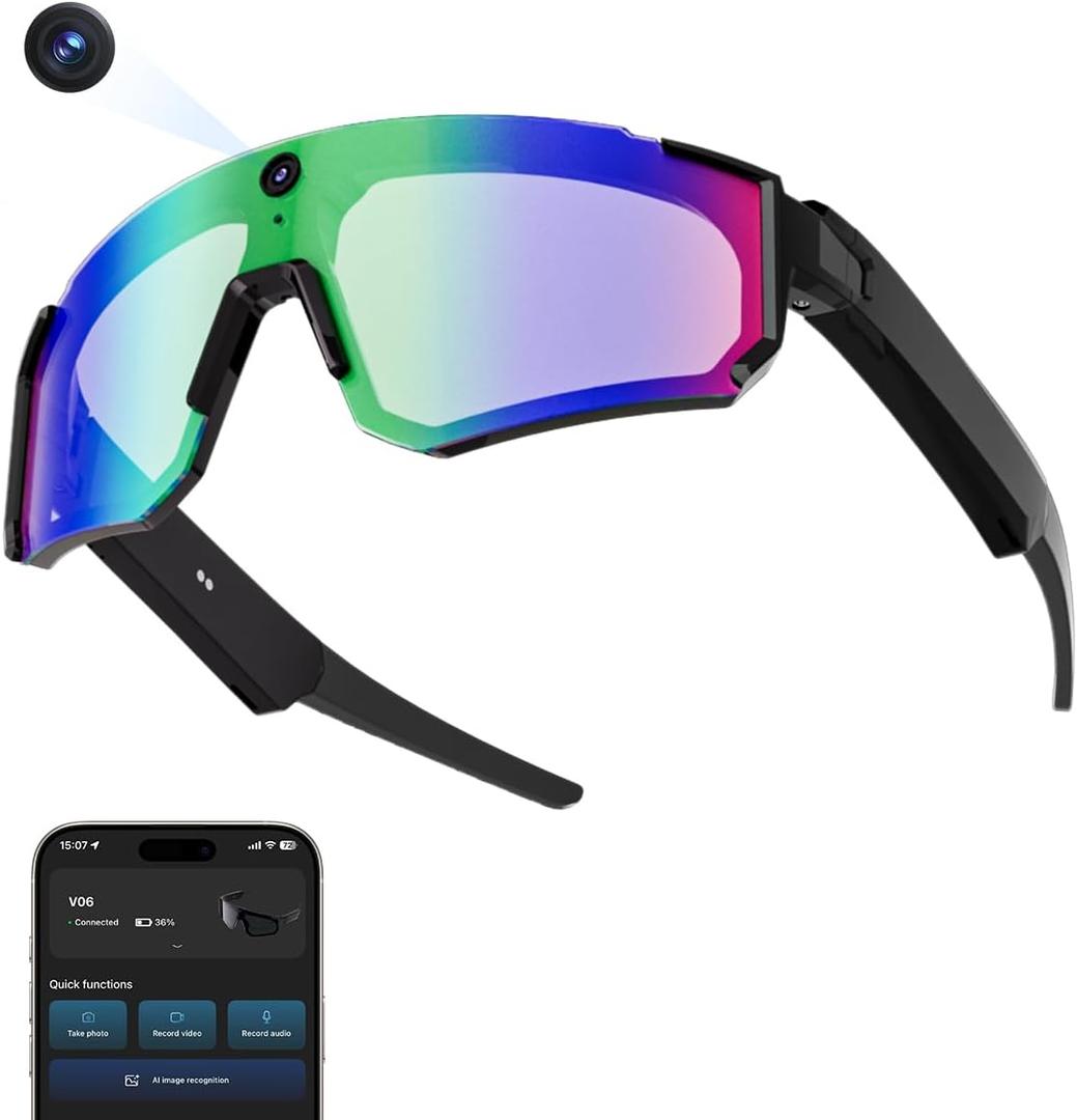 Sport AI Smart Glasses with Camera & EIS Stabilization –HD Video Recording,AI Voice Assistant with Dual Mic Noise Canceling,Waterproof/Shockproof,Smart Sunglasses for Cycling/Skiing/Running