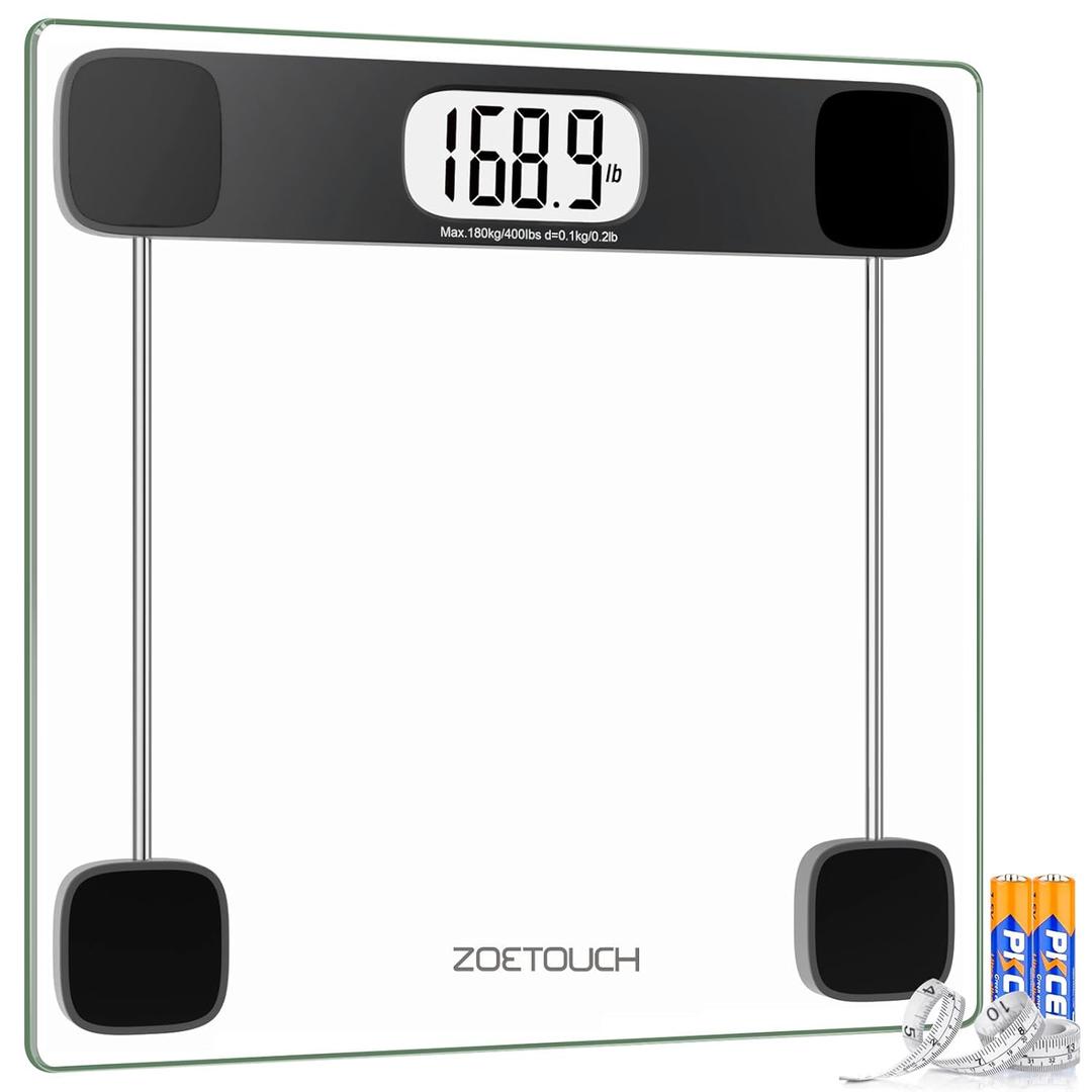 ZOETOUCH Scale for Body Weight, Accurate Bathroom Scales, Digital Weighing Machine for People, 400lb Capacity, LCD Display, Step-On Technology, Tempered Glass, Measuring Tape Included