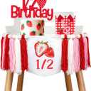 Strawberry Half Birthday Decorations Strawberry 1/2 Birthday Strawberry Hat Strawberry Half Birthday High Chair Banner Its My 1/2 Birthday Cake Topper for Girls Berry Sweet Birthday Decor Supplies