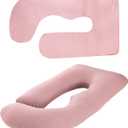 Cooling Pregnancy Pillow Cover - Soft Breathable Knit Fabric U Shaped Body Pillowcase, Fits 55-57 Inch Maternity Pillows, for Side Sleepers, Machine Washable, Hidden Zip, No Pillow Insert (Pink)