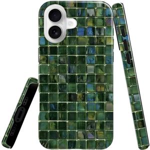 Case for iPhone 17,Lustrous 2-Layer Durable Case for Girl Women,Green Toned Glass Tiles