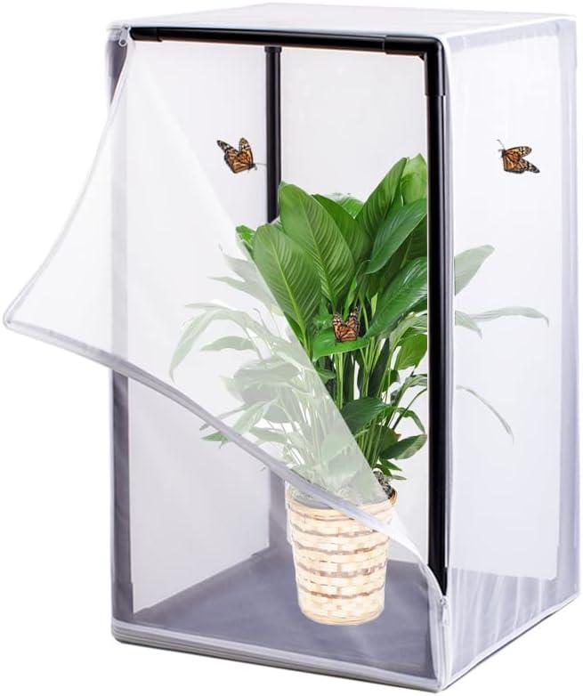 30" White Large Butterfly Habitat, Monarch Habitat, Butterfly Cage for Caterpillars, Flying Insect Mesh Cage, Outdoor Observation Plant (Black)