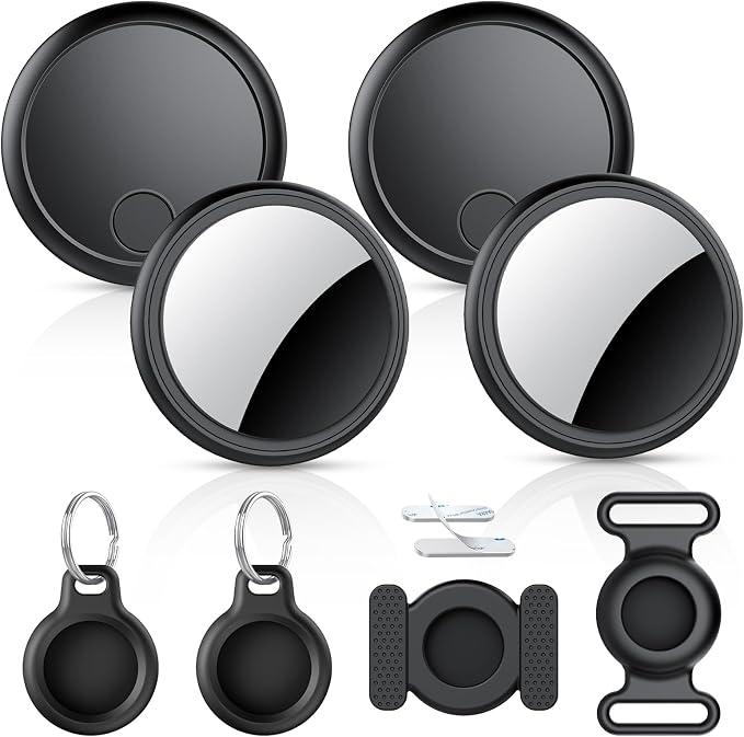 Air Tracker Tags-4 Pack, 2025 New [Apple MFi Certified], Bluetooth Tracker Work with Apple Find My (iOS Only), Replaceable Battery Last 2 Years,Item Finder for Luggage/Key/Suitcase,with Diverse Holder