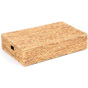 Under Bed Storage with Lid, Hand Woven Underbed Storage Basket for Bedroom, Large Underbed Storage Basket, Wicker Bed Storage Bin (PE Rattan, 60L, Single)