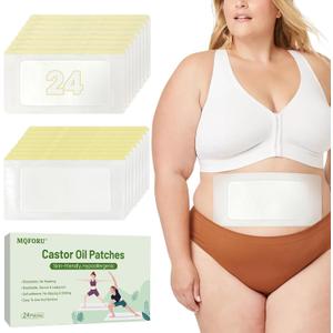 24 Pcs Castor Oil Pack Wrap Plus Size, Castor Oil Patches Disposable for Liver, Stomach, Self-Adhesive, Portable, Leak-Free & No Wash, 11.8"x6.3"