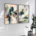 2 x Modern Abstract Line Canvas Wall Art Minimalist Blue Green Texture Wall Decor Picture Mid Century Gray Geometric Painting Print Graffiti Poster Artwork for Living Room Bedroom Office Decorate,Unframed (16L''x12W'')