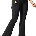 Flare Leggings for Women Yoga Crossover High Waist Pants with Tummy Control Workout Cargo with 5 Pockets Bootcut Leggings (Medium, Black)