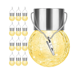 12Pack Hanging Outdoor Solar Lights - Decorative Cracked Glass LED Ball Lights Waterproof Tree Solar Powered Globe Lights with Handle for Garden Yard Patio Fence Christmas Decoration, Warm White