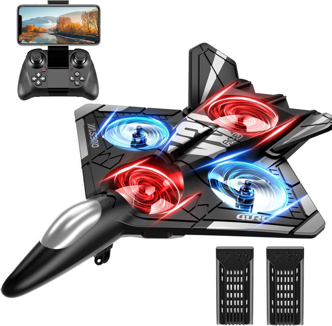 4DRC V31 RC Plane with Camera, Foam Remote Control Drones with Camera for Kids Adults 8-12 12-16, Remote Control Airplane Fighter Jet with Light, 360 Flip Fighter Jet Toy