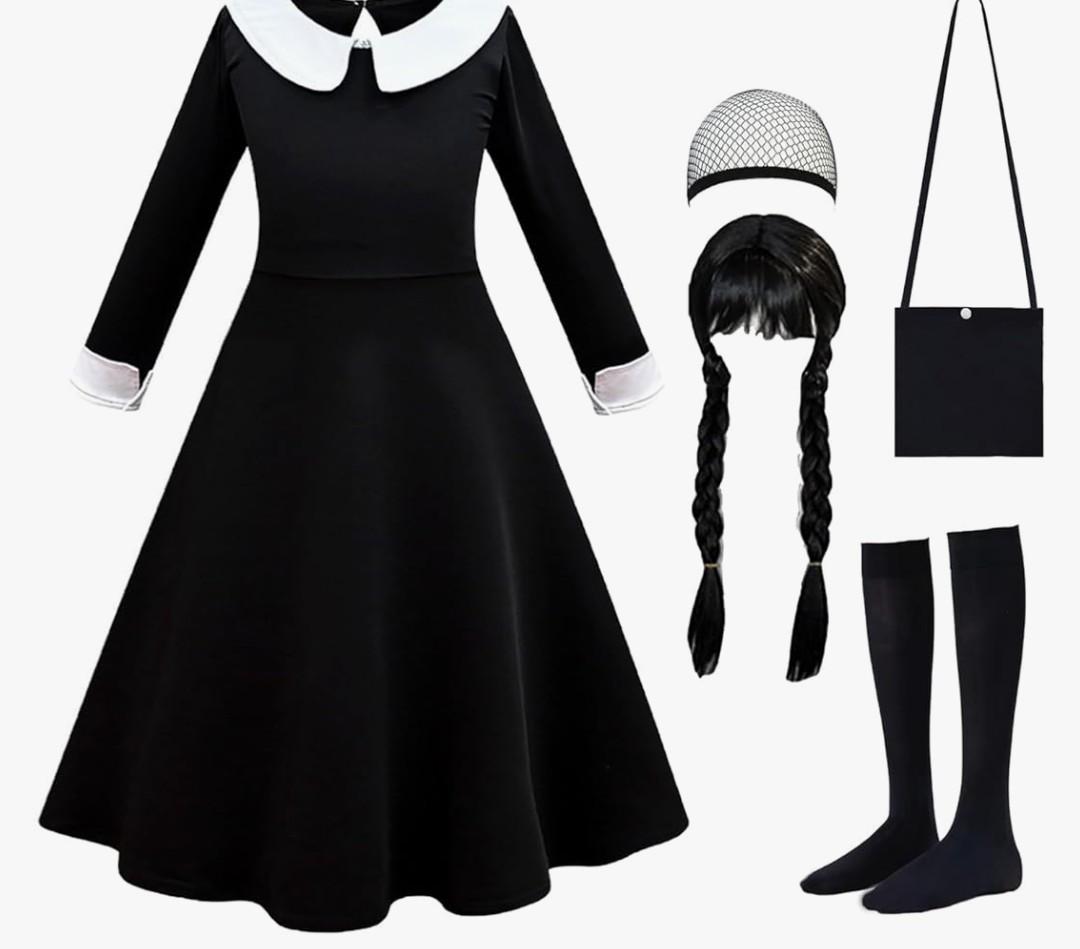 Costume Girls with Wig Socks Kids Toddler Black Family Dress Halloween Cosplay Outfits Amazon's Choice, 140