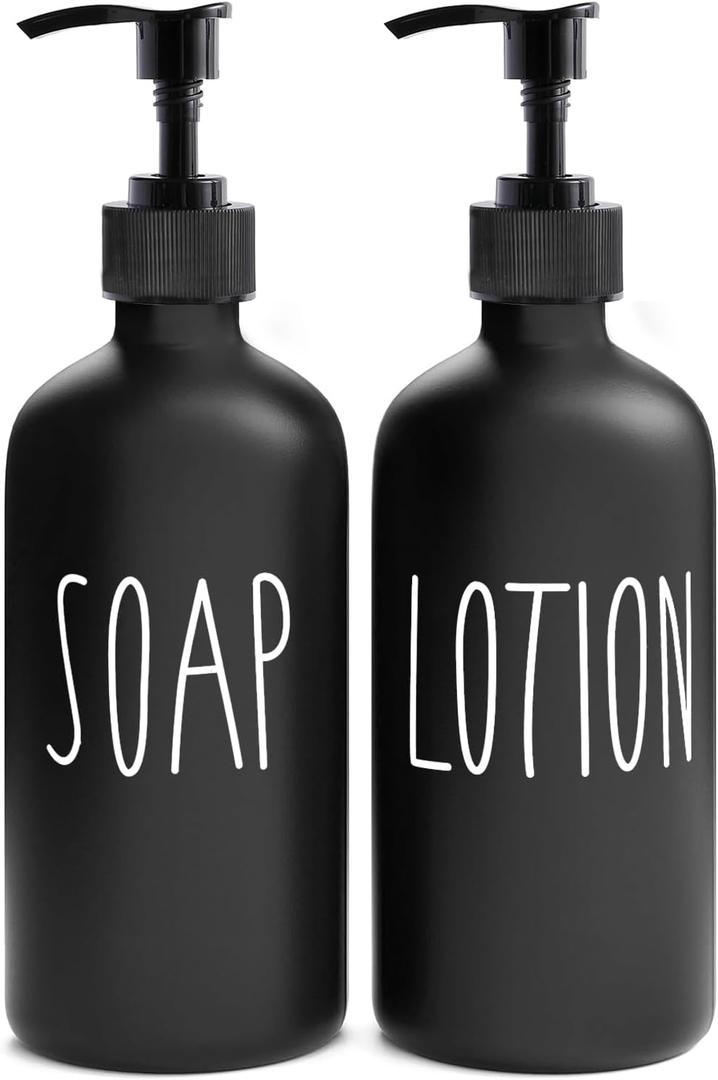 MOMEEMO Matte Black Soap Dispenser Bathroom Set, Contains Lotion and Hand Soap Dispenser, Suitable for Bathroom Decor Farmhouse Style. (Black)