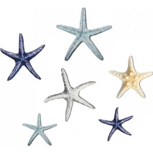 CroBlissful 6 Pcs Summer Starfish Wall Decor Beach Starfish Wooden Wall Art Beach Coastal Wooden Sign with Hook Summer Hanging Decoration for Home Farmhouse Sculpture Indoor Outdoor