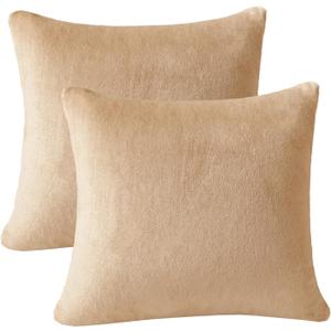 Flannel Throw Pillow Covers 20x20 inches Set of 2,Ultra Soft Cozy Pillow, Decorative Spring Pillow Covers for Sofa, Couch, Living Room,Camel