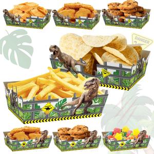 Dinosaur Disposable Paper Trays, 24Pcs Birthday Party Supplies for Popcorn, Nachos, Fries, Corn Snack Trays - Theme Party Decorations and Movie Favors