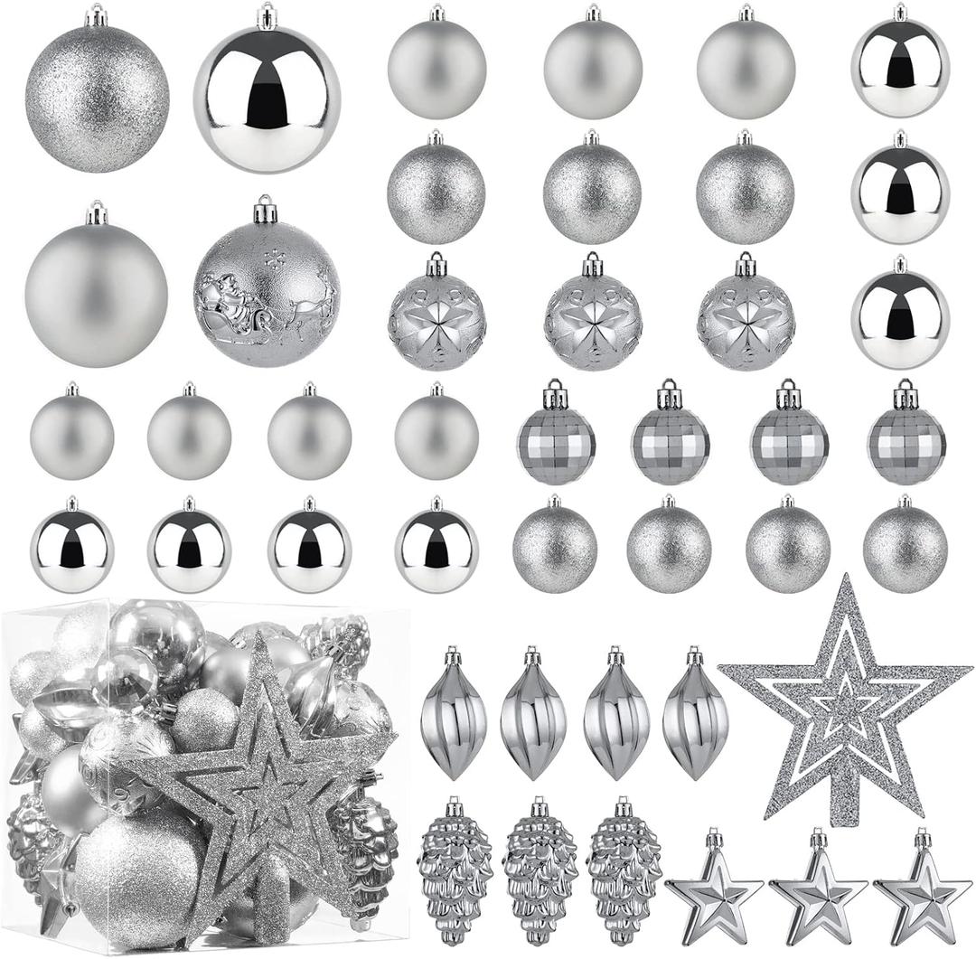 Christmas Ball Ornaments - 43pcs Shatterproof Christmas Tree Decorative Hanging Ornaments with Loop for Xmas Holiday Party Wreath Home Decoration (Silver)