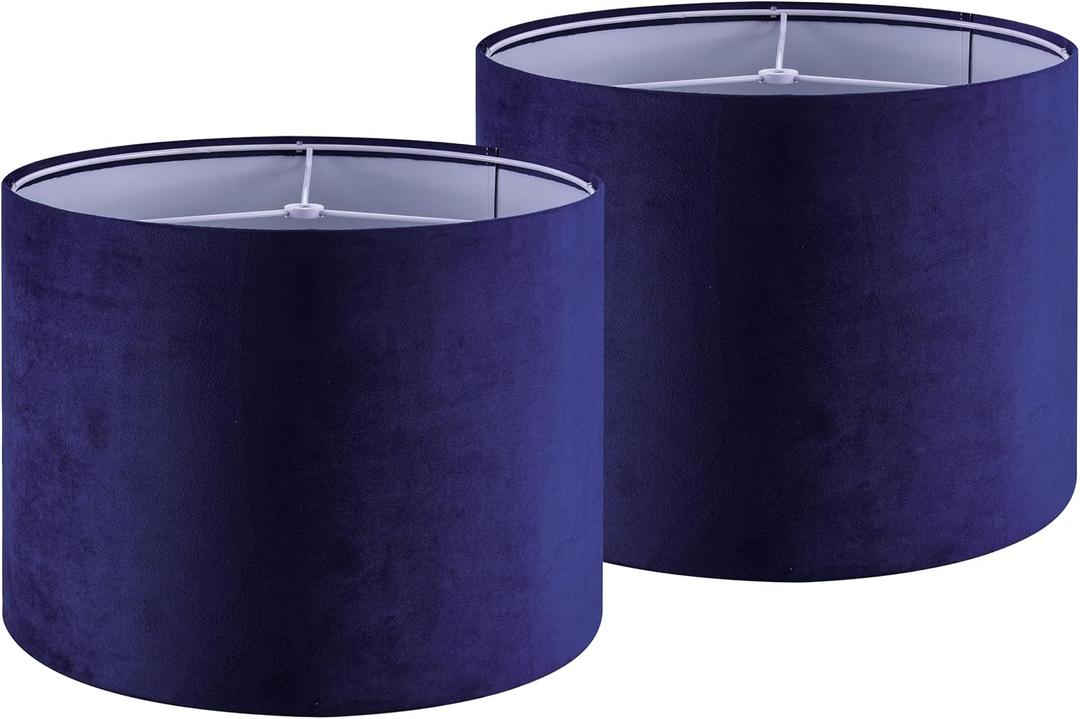 GO&SO Dark Blue Velvet Drum Lamp Shade Set of 2 Medium 13" Top x 13" Bottom x 10" High(Spider) Modern Lamp Shades for Table Lamps & Bedside Lamp Replacement Lampshade Required Assembly