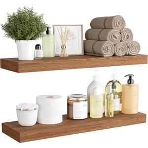 BAMEOS 24x6 Wall Shelf, 2-Shelf Modern Oak Floating Shelf Set for Bedroom, Bathroom, Kitchen Storage (American Red Oak)