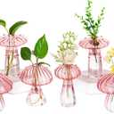 Hewory Glass Mushroom Vase for Flowers, 10pcs Pink Small Bud Flower Vases Unique, Mushroom Propagation Hydroponic Vases, Funky Cottagecore Decor for Home Room Kitchen Office Windowsill Decorations