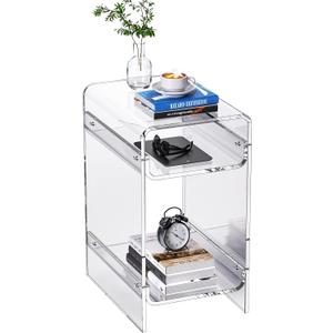 Clear Acrylic Side Table, Narrow Nightstand Bedside Table for Bedroom, Skinny Small End Table (Clear Wide, 11.8'' x 15.7'' x 21.7")