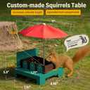 Squirrel Picnic Table Feeder with Umbrella Metal Squirrel Feeder for Outdoors, Large Food Tray & Corn Cob Holder, Funny Picnic Table for Wildlife, Tree-Mount Squirrel Table Feeding Station