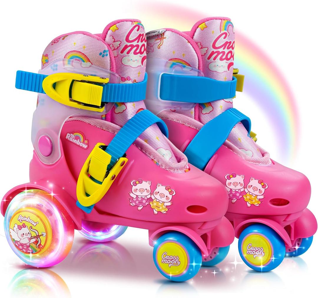 Adjustable Beginner Skates for Kids  Light-Up Wheels, Fun Tractor Design for Girls, Boys, Toddlers (X-Small (6.5C10C US), Rainbow Archer)
