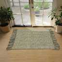 Collive 2' x 3' Small Entryway Rug, Washable Hand-Woven Kitchen Rug with Tassels, Natural/Green Farmhouse Low Profile Throw Carpet Reversible Front Door Mats for Bedroom Bathroom Home Décor