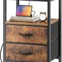 Huuger Nightstand with Charging Station, Fabric Drawers, End Table with Open Shelf, Bedside Table with USB Ports and Outlets, Night Stand for Bedroom, Rustic Brown, 11.8"D x 15.7"W x 23.6"H (2 Drawers)
