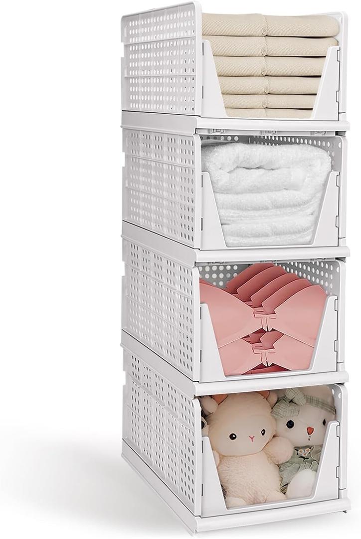 Shoe Rack Shoe Storage Box Bins Clear Collapsible Plastic Organizer, 5 Pack