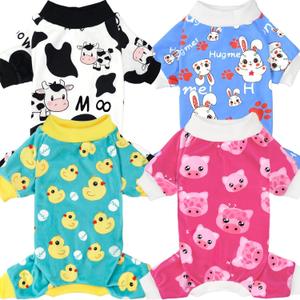 XPUDAC 4 Pieces Dog Pajamas for Small Dogs Pjs Clothes Puppy Onesies Outfits for Doggie Christmas Shirts Sleeper for Pet Cats Jammies-S