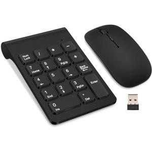 TRELC Wireless Numeric Keypad, Mini 2.4G 18 Keys Number Pad, Portable Silent Financial Accounting Numeric Keypad Keyboard Extensions with Wireless Mouse for Laptop, PC, Desktop, Notebook(Black)