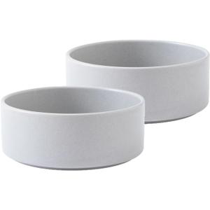 Ceramic Set of 2 Dog and Cat Bowls - Classic Food & Water Bowl for Kitty, Cats and Toy Breed Dogs, Weighted Dog Dishes, Food Grade Pet Bowl, Dishwasher & Microwave Safe (5.1'', 2*16OZ, Grey)