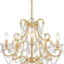 Crystal Chandelier, 5-Light Gold Chandelier for Dining Room Light Fixture, K9 Crystal Pendant Ceiling Light Fixture, Modern Candle Chandelier for Living Room Kitchen Island Entryway Bedroom (27" High 22.7" Wide)