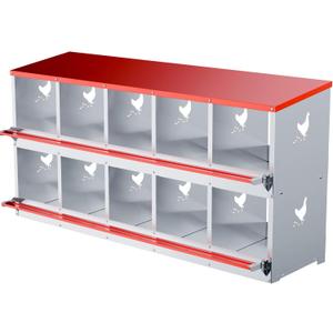 Chicken Nesting Boxes - 10 Compartment Metal Poultry Nest Box Wall Mount for Chickens, Hens, Ducks - Easy Egg Collection - Large Vented Holes Chicken Coop Equipment (10 Compartment)