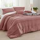 Bedsure Full Comforter Set - 4 Pieces Pinch Pleat Bed Set, Dusty Pink Boho Bedding for All Season, 1 Soft Comforter, 2 Pillowcases, 1 Decorative Pillow