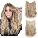 SARLA Invisible Wire Hair Extension with 3 Clips Synthetic Short Beach Wave Hairpiece Transparent Adjustable Headband for Women 16 Inch Dirty Blonde
