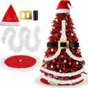 Syhood 6 Pcs Christmas Tree Decoration Set Large Santa Christmas Tree Topper Skirt Garland Belt Gold Snap Cutouts for Xmas Ornament Party Supplies(White, Red,Santa's Hat)